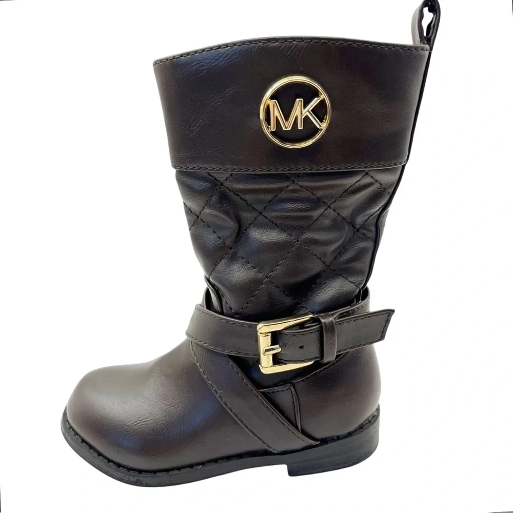 Michael Kors Boots Toddler Girl Size 5 Dark Brown Quilted Equestrian Logo Winter